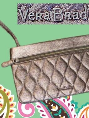 Vera Bradley Quilted Metallic Wristlet in Shimmery Gold-Taupe